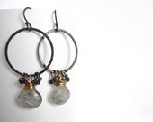 Blackened Sterling Silver Earrings with Rutilated Quartz and 14 karat gold