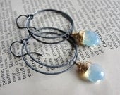 Blackened Sterling Silver Earrings with Borealis Quartz and 14 karat gold