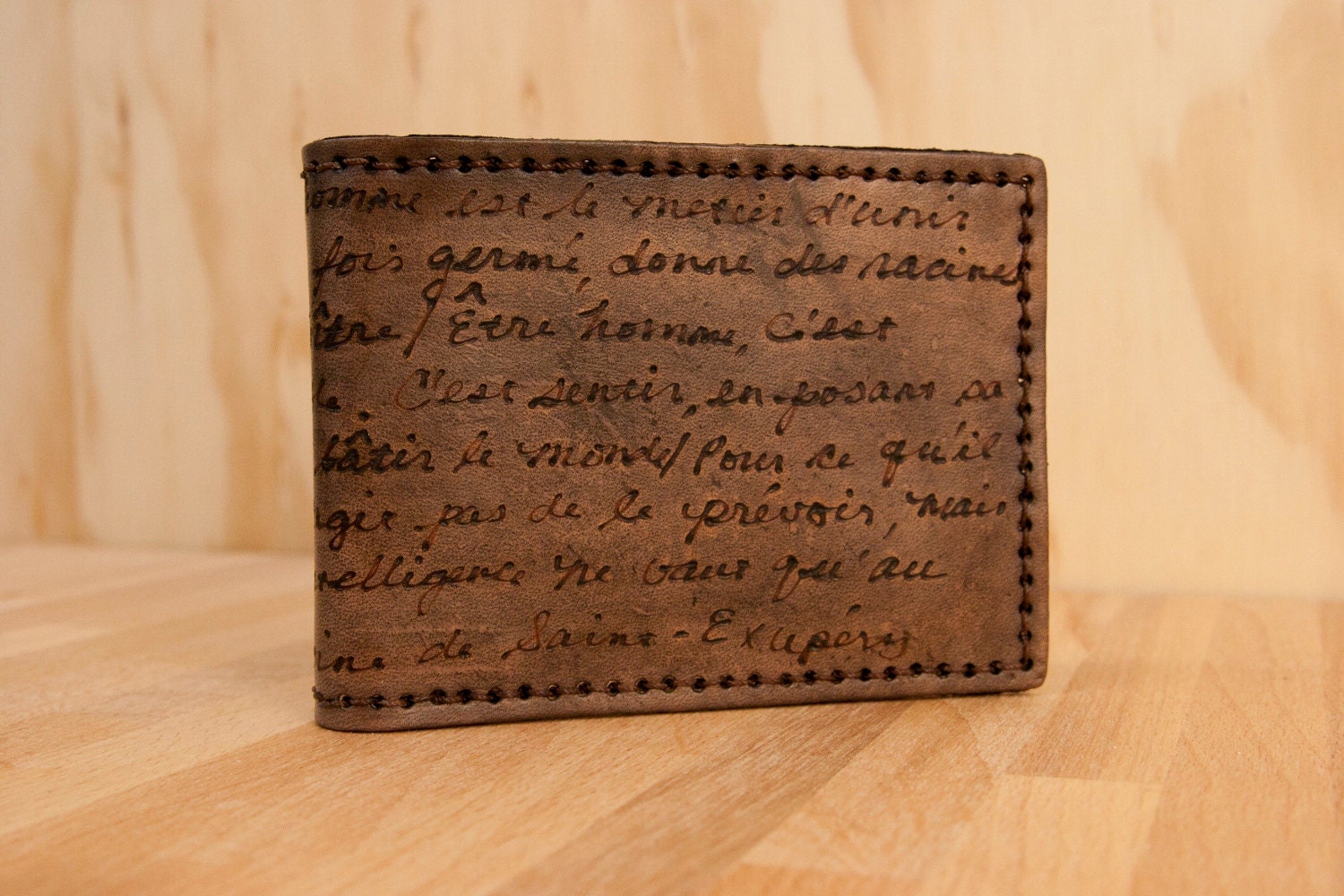Leather Bifold Wallet - Antique Black - Personalized Smokey Pattern