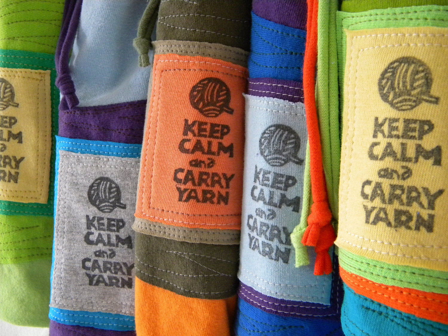 Project Bag Keep Calm and Carry Yarn Larger Size Pouch ONE Upcycled Tee Shirt Sleeves NOT lined