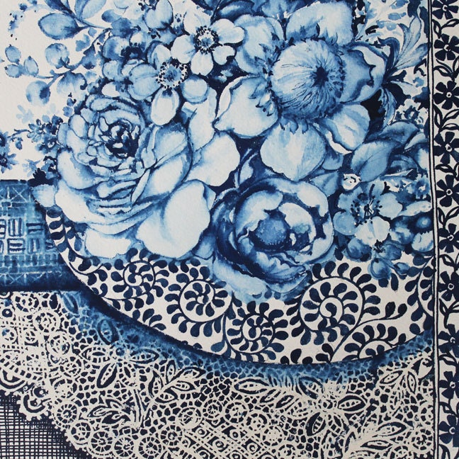 Indigo Floral 1 - watercolour original