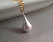 Silver Teardrop Necklace, Sterling Pendant, Mixed Metal Jewelry, Gold Chain Necklace, Minimal Jewelry