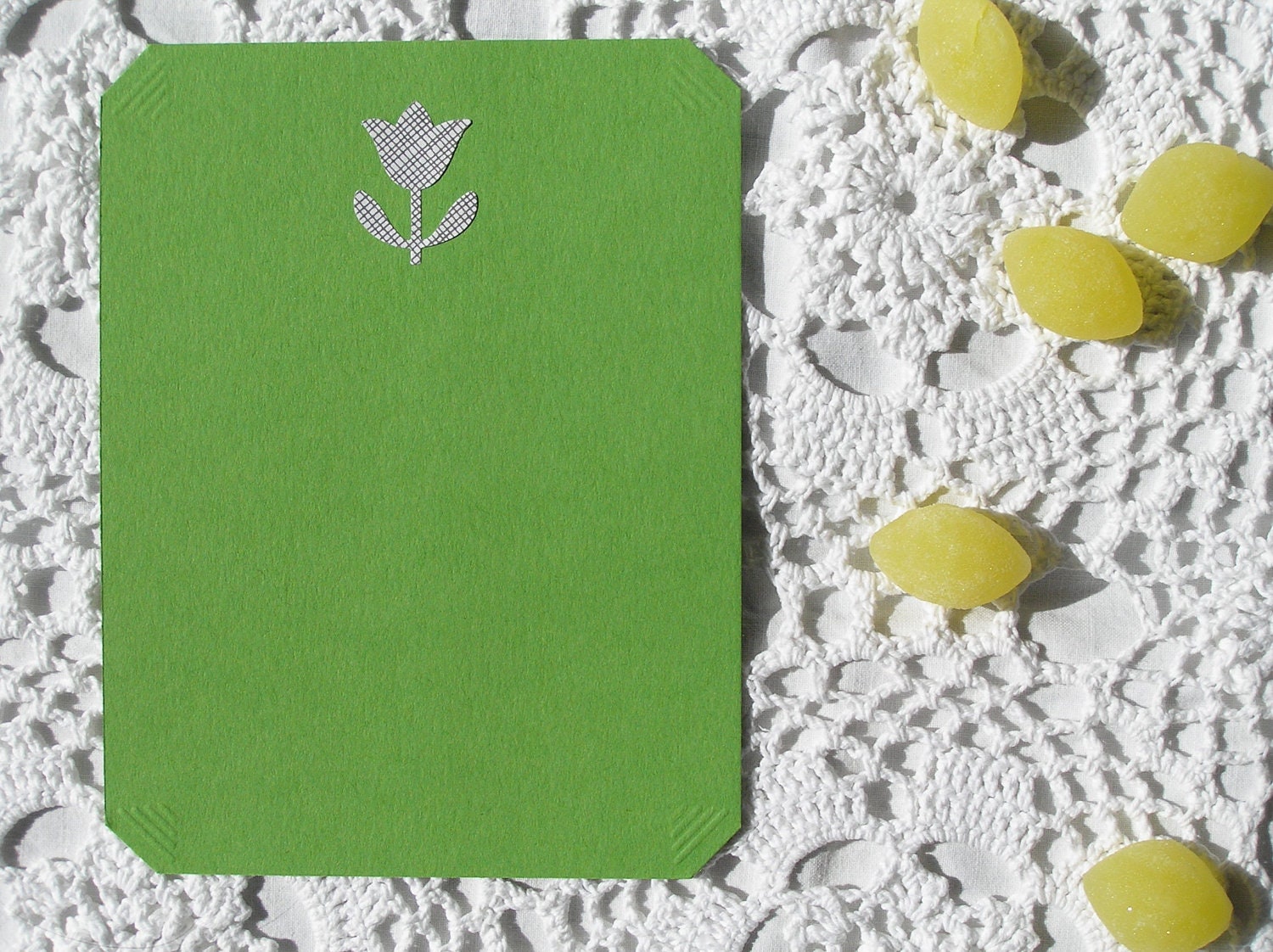 SALE Reclaimed Tulip Stationery, Spring Green, Set of 5, Upcycled Eco Friendly Cards