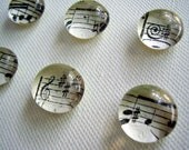 Set of Six Vintage Sheet Music Glass Pebble Magnets / Made to order