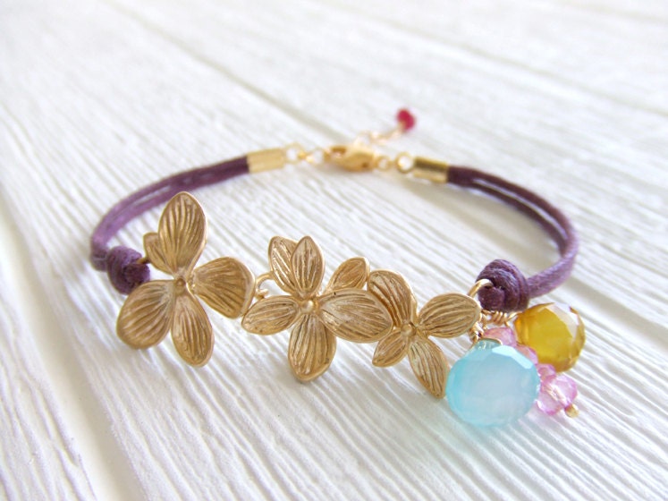 Aloha Lei in 16K Gold Plated Jewelry bracelet, Tropical Beach, Gift for Her, Bridal Jewelry, Gemstones, Under 30