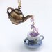 Brass and Gold Teapot/Cup, Lavender Tea Pendant Necklace, Jewelry Fashion, Gift for Her