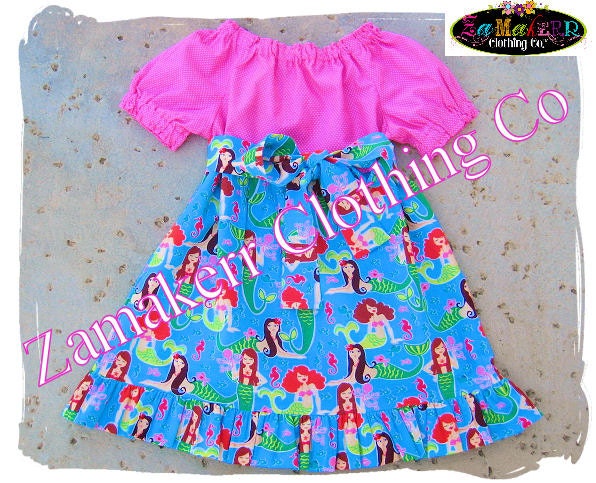 Girl Mermaid Dress - Girl Birthday Dress - Girl Mermaid Peasant Dress - Girl Dress Size 3 6 9 12 18 24 month size 2T 2 3T 3 4T 4 5T 5 6 7 8