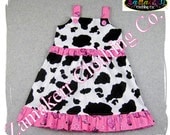 Custom Boutique Clothes - Girl Cow and Pink Cow Girl Aline Jumper Ruffle Dress 3 6 9 12 18 24 month size 2T 2 3T 3 4T 4 5T 5 6 7 8