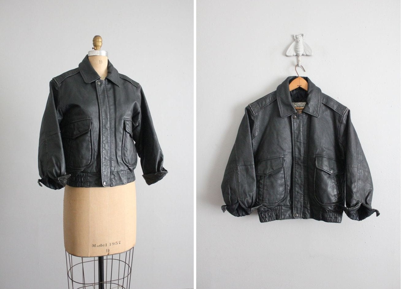 1980s vintage tiny fit leather bomber jacket