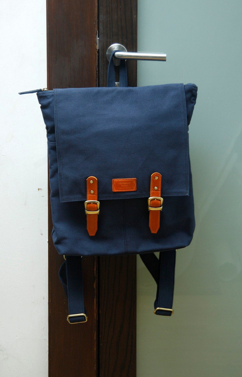Handmade backpack Masculine collection navy blue color (laptop bag)