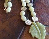 Garden Greens Leaf Mother of Pearl Jade and Jasper Beaded necklace
