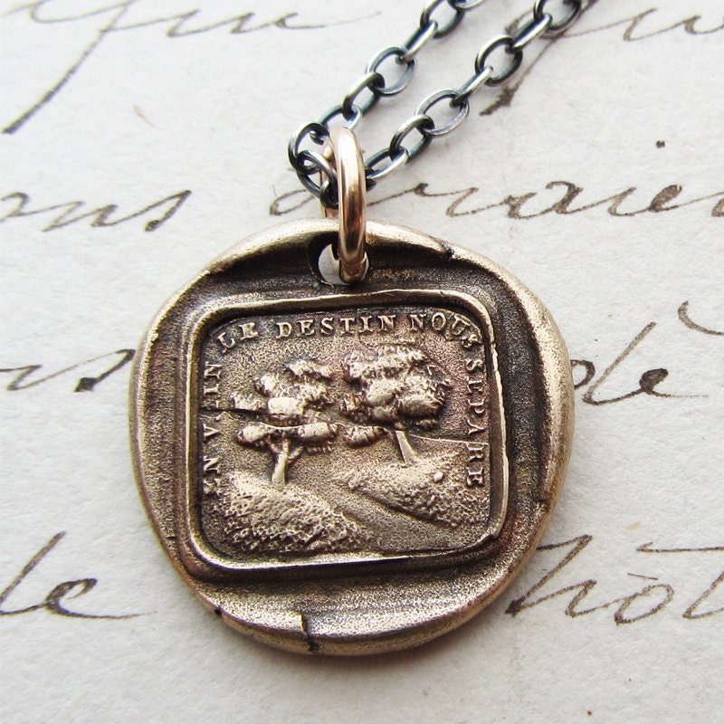 Wax Seal Necklace "Destiny Separates Us" in Bronze - French love motto - no matter the obstacles we are destined to be together