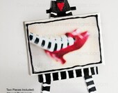 Red Heart Valentines Ruby Slippers, Wizard of Oz, Altered Photograph on Mini Easel - B&W Wicked Witch Slippers, Dreams  By Jean Lannen