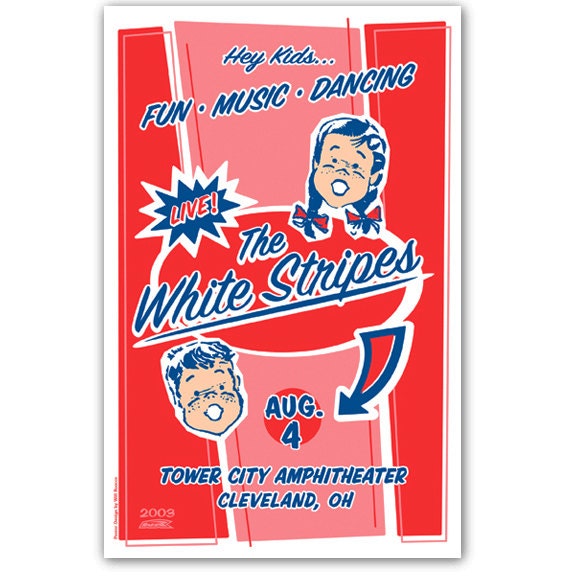 Retro 50s style WHITE STRIPES candy wrapper concert poster, silkscreen Cleveland Ohio gigposter screenprint.