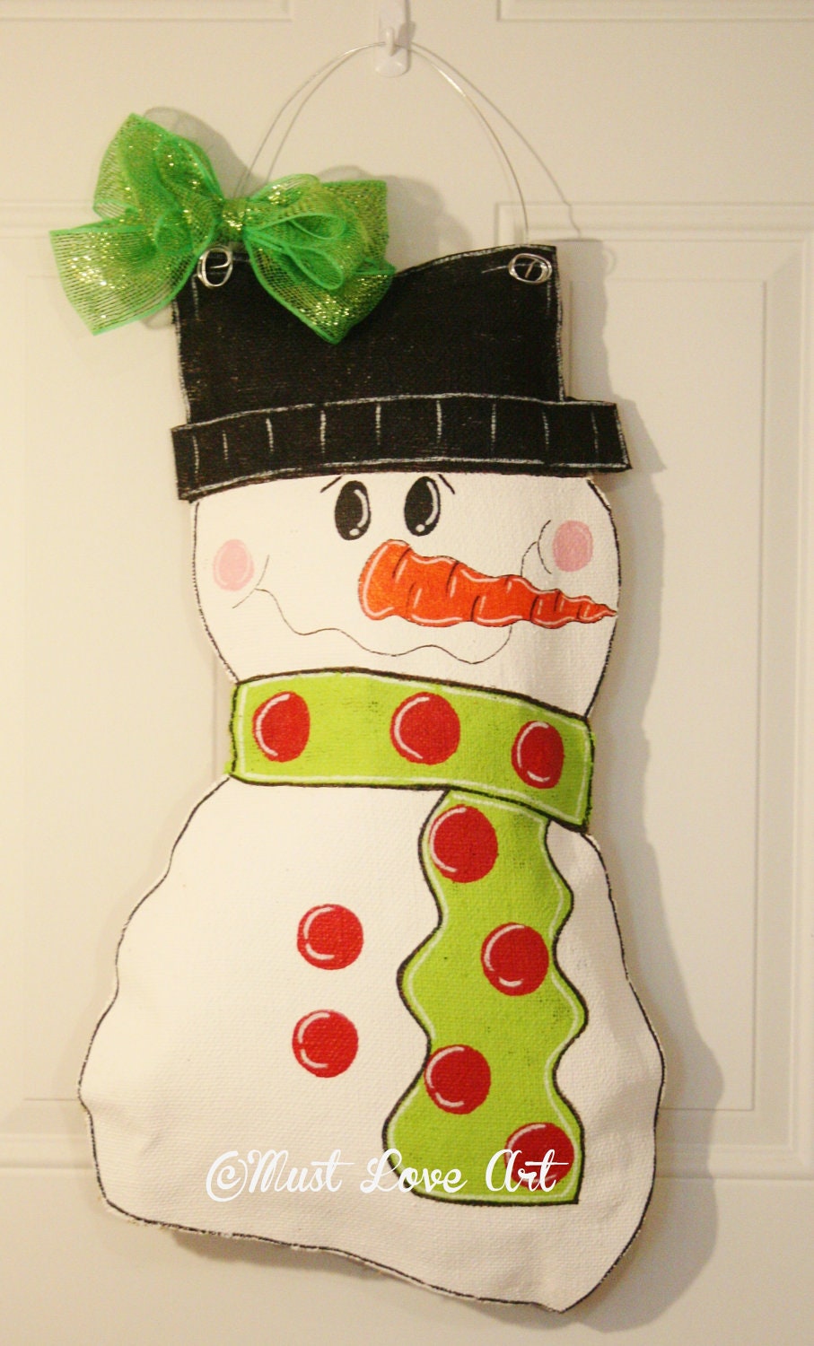 Snowman Christmas Burlap Door Hanger Decoration HUGE