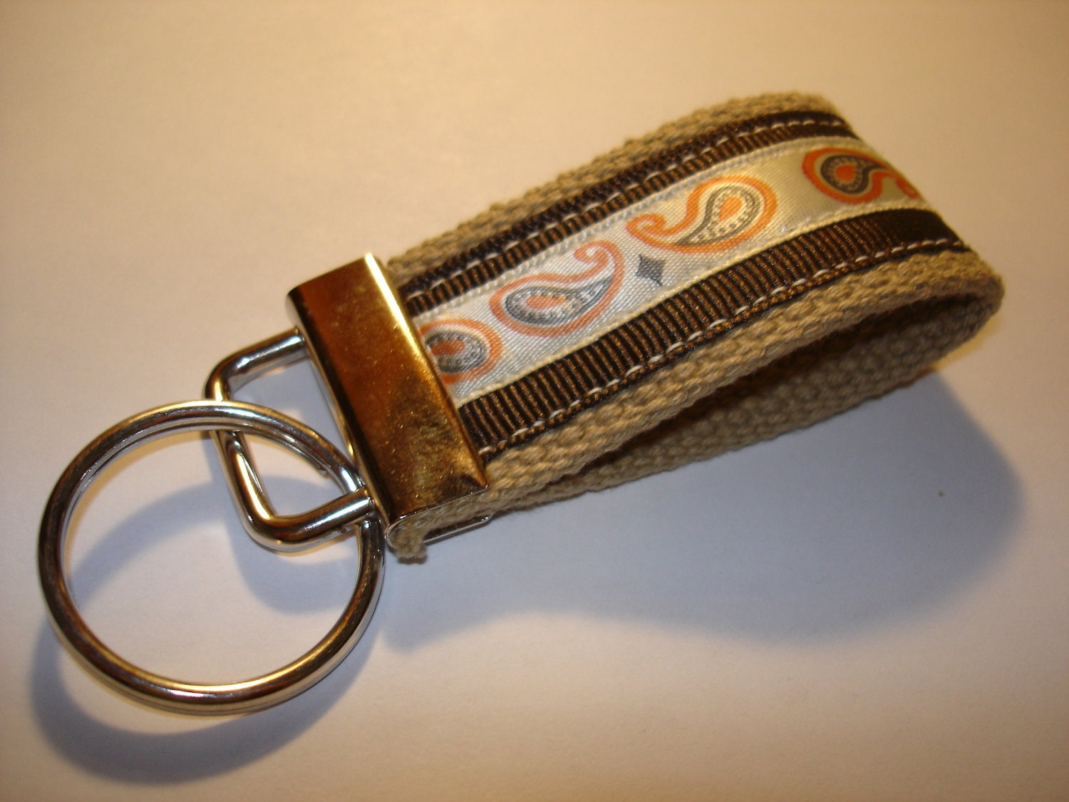 Mini Key Fob    ribbon / fabric on heavy cotton webbing