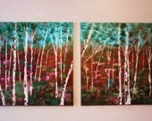 sale -Large Original oil  Painting modern  contemporary abstract knife impasto Fall Birch Trees 48' by Vadal