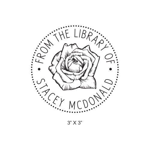 Rose Blossom Custom Bookplate Rubber Stamp H32b