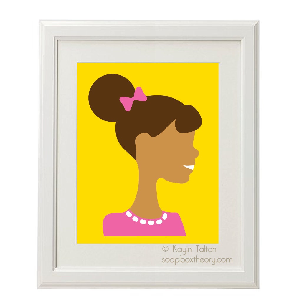 Girl in pink with afro-puff - Customized Children's art & decor