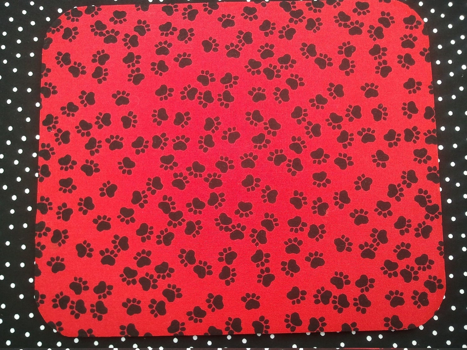 Red and Black Mousepad Made With Paw Print Fabric Cat or Dog