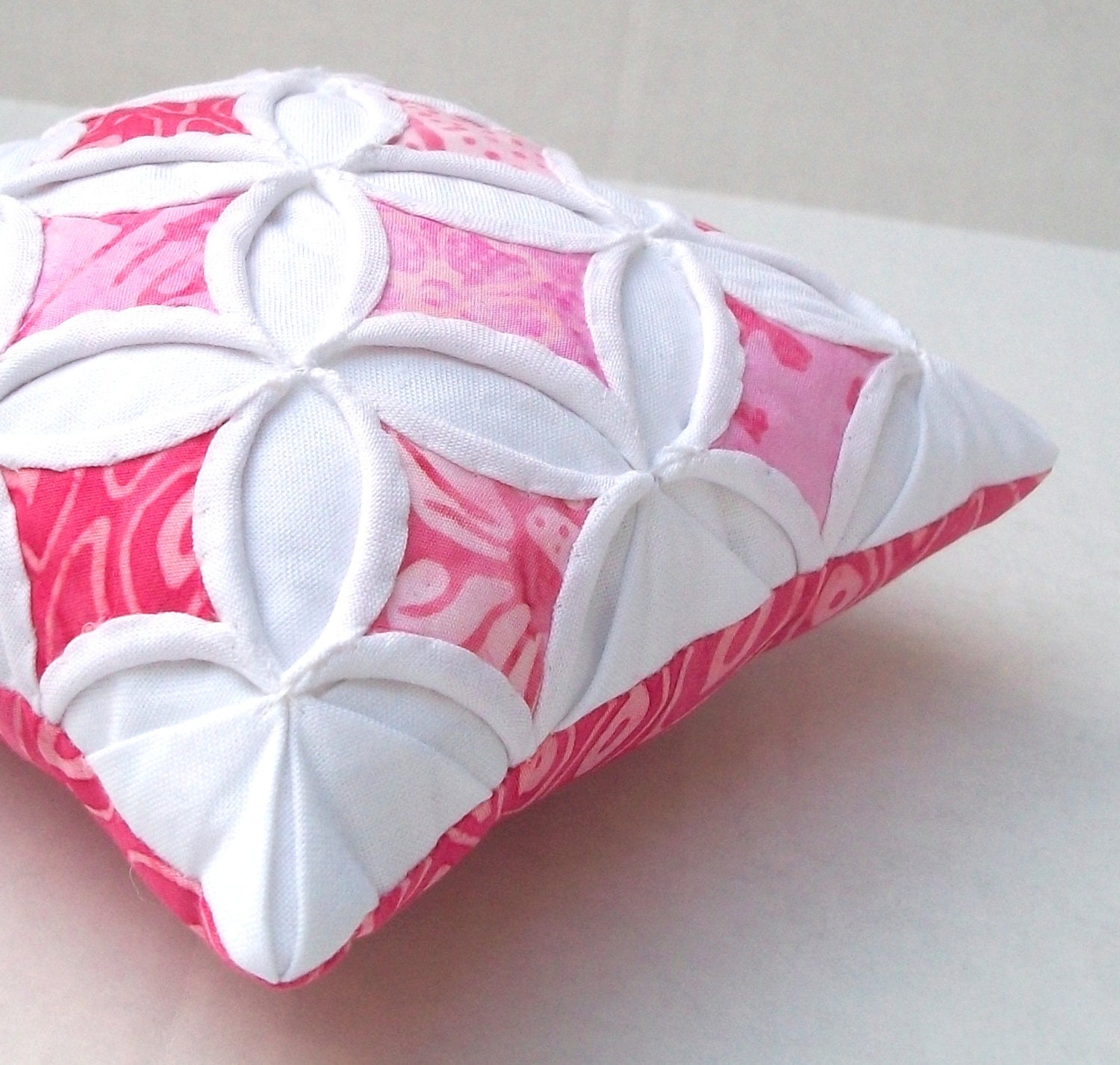 Pink Batik Mini Cathedral Window Pillow Pincushion - 5.5 Inches Square