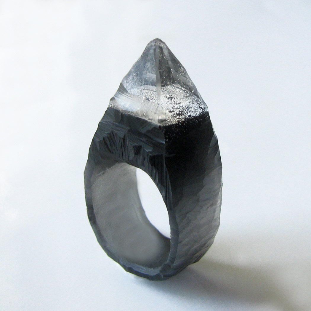Black Spiked Stud Hand Carved Resin Ring