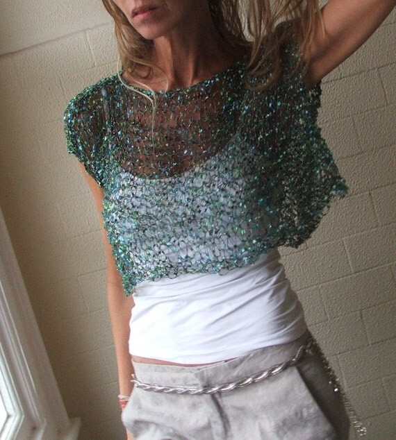 Turquoise blue silver and green Glamourous evening cover up ponch-weater