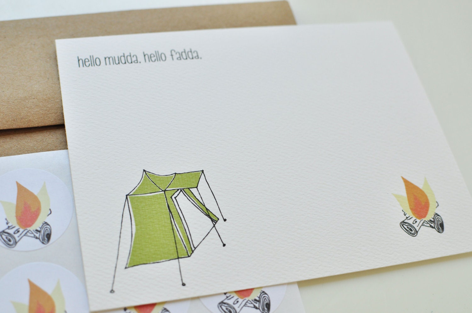 Campfire and Tent Personalized Stationery Gift Set with Stickers