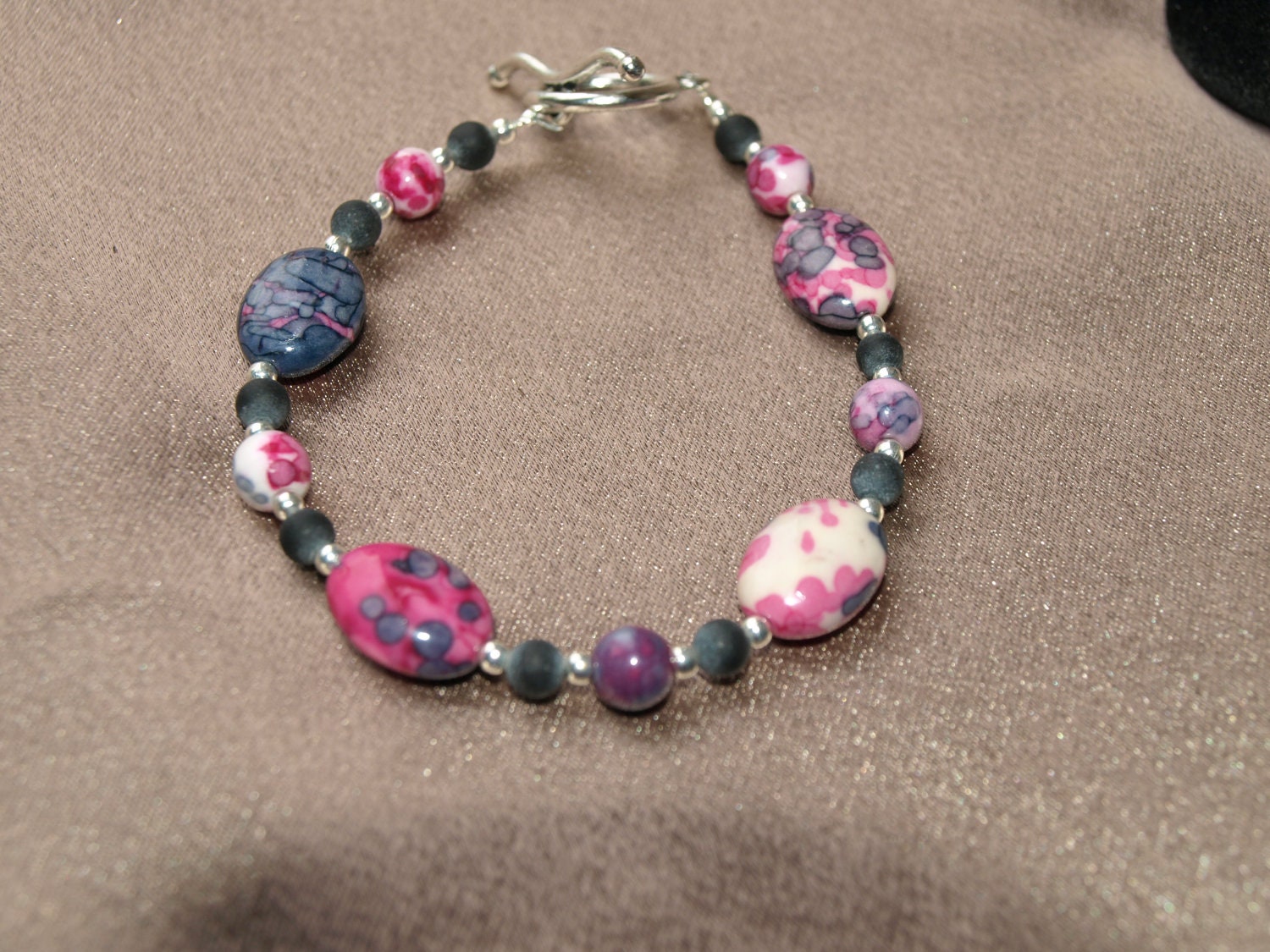 Marbled Pink and Black Bracelet 12-042