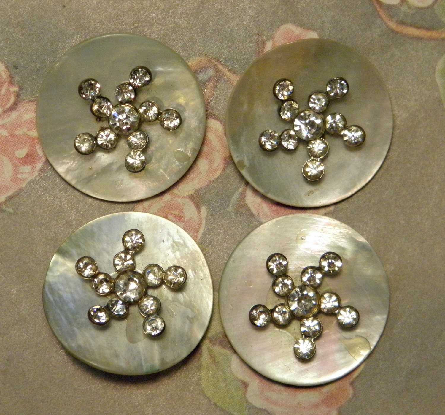 Antique Mother of Pearl Buttons With Rhinestones