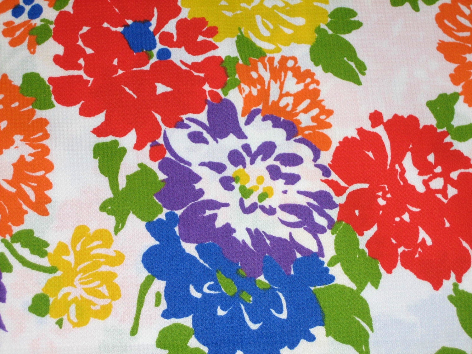 Stunning Vintage Fabric -  Leon B RosenBlatt Textiles - Screen Print - Bold Bright Floral Fabric - Waffled Fabric