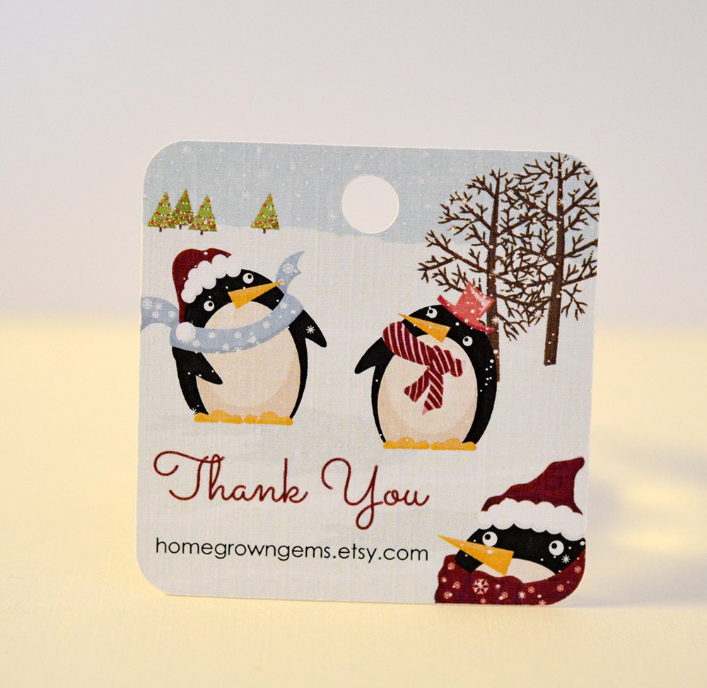 Penguin Custom Gift Tags Thank You Tags Personalized Winter Christmas Snow