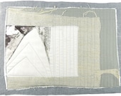 11.3.2012 small art quilt, contemporary, abstract, textile drawing, haiku, white, grey, black, lavender, computer printing