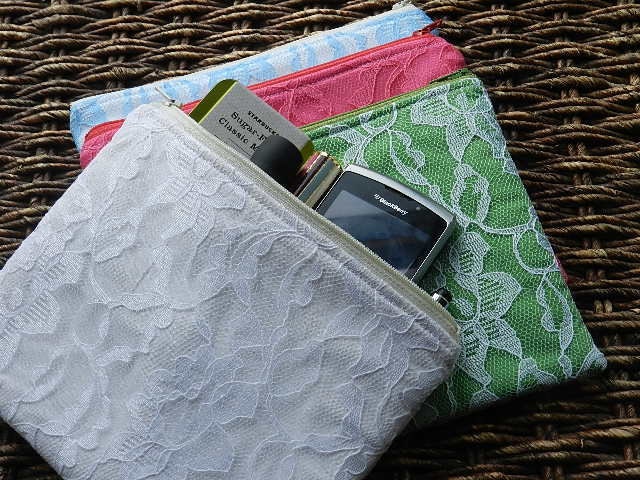 Bridesmaids Gifts: Set of 8 Choose Your Own Lace Color Combination Cosmetic/Carry All/Cellphone Zipper Pouch Free Shipping