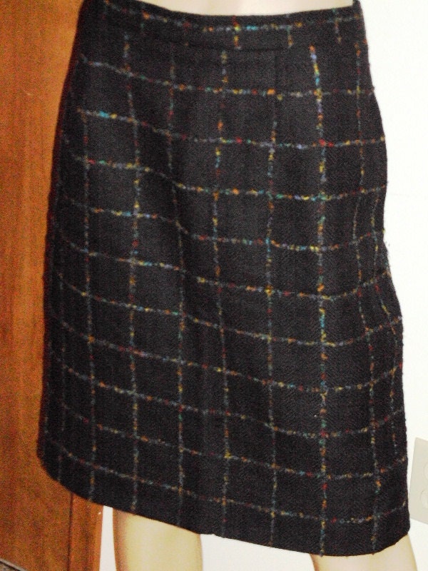 Vintage Darabin LTD Black Flecked Nubby Wool Pencil Skirt Madmen Style Size 10