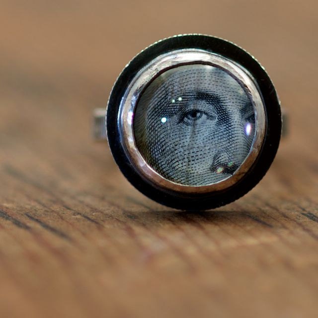George's eyes ring  recycled sterling silver mercury dime George Washington portrait