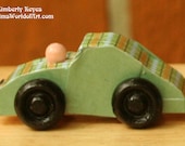Customized Green Decoupaged Wood Car