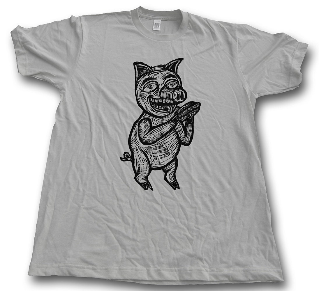 Cannibal Cousin  Woodblock Printed Tee Shirt in hand printed gift box