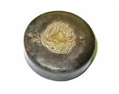 Antique Shabby Leather Box Monogrammed on Sterling Art Nouveau Plate TREASURY ITEM