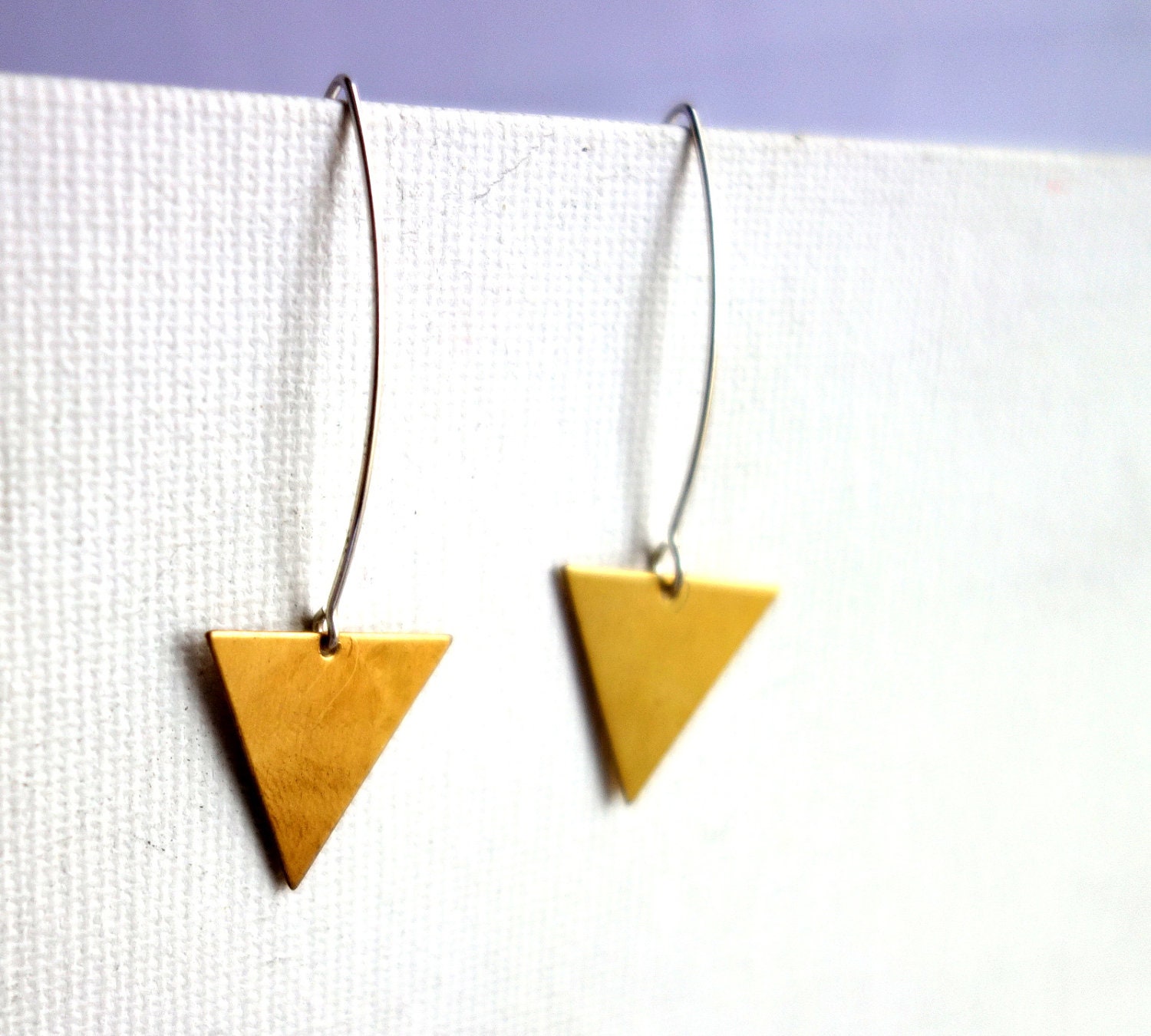 Long Brass Triangle and sterling Silver Dangles