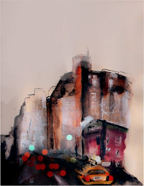 Sunset Fog - New York City landscape Watercolor Art Print