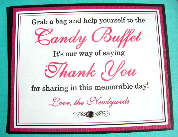 8x10 Flat Wedding Candy Buffet Sign in Black and Love Spell Hot Pink with Rhinestone - READY TO SHIP