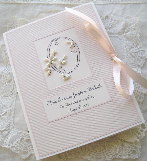 Photo Album Baby Girl Keepsake Personalized Monogram in Pink and Ivory