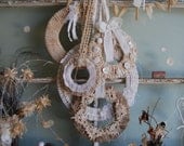 My Favorite Things - Abandoned Vintage Linen, Lace, and Burlap Set of Wreaths for Shabby Country Cottage Home