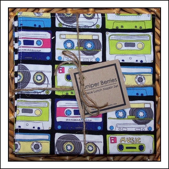 Mixed Tape Pair of Reversible Cloth Lunch Napkins