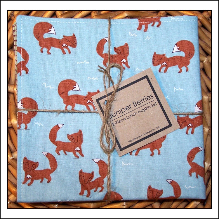 Friendly Foxes Pair of Reversible Cloth Lunch Napkins