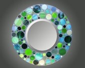 Bubbles Verde, is a hand cut Stained Glass Mosaic Mirror with a variety of green glass.