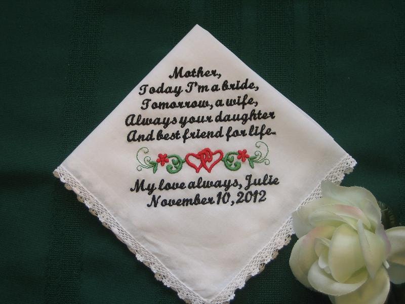 Personalized Wedding Gift - Wedding Handkerchief hanky hankie for Mother of the Bride  with Gift Box  137S