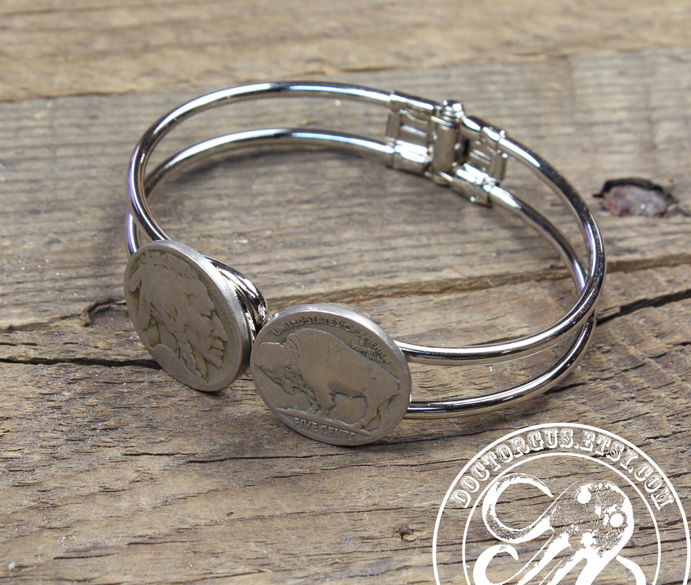 Indian Head Buffalo Nickel Hinged Bracelet -- A Repurposed Coin Creation By Doctorgus