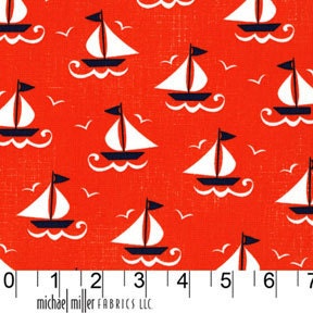 Ahoy Matey Point of Sail Ship Shape Clementine Sail Boat Fabric, 1/2 Yard